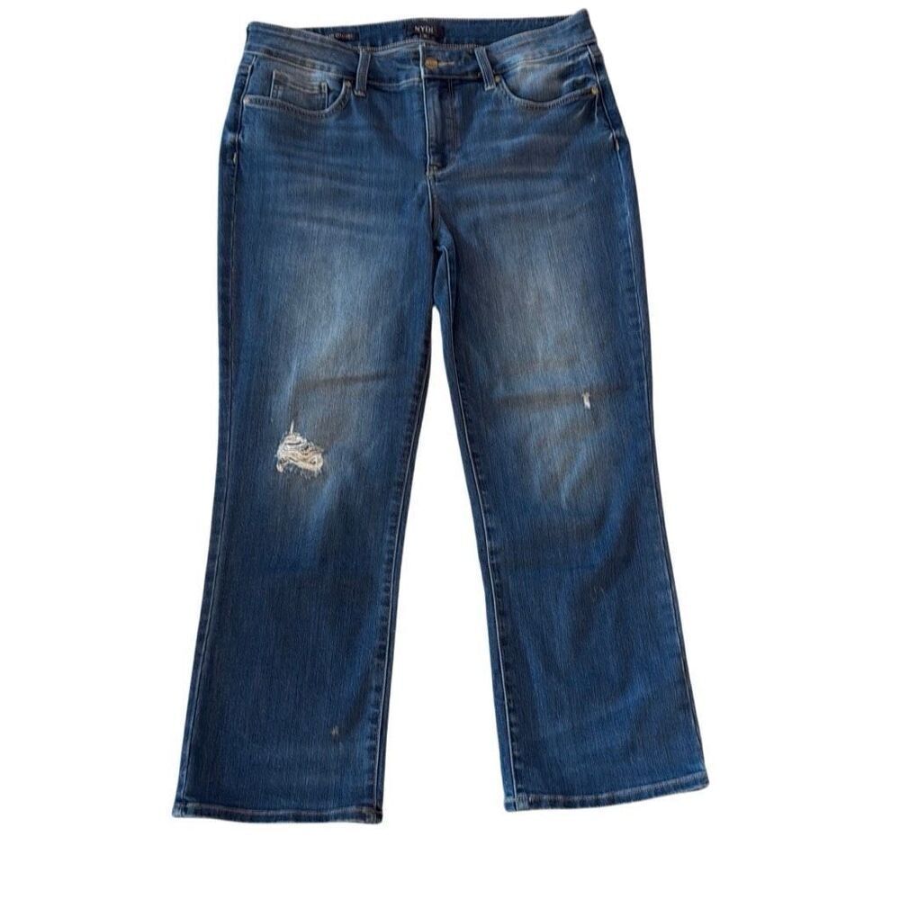 NYDJ Womens Lift Tuck Distressed Marilyn Straight Leg Ankle Jeans Blue Size 10